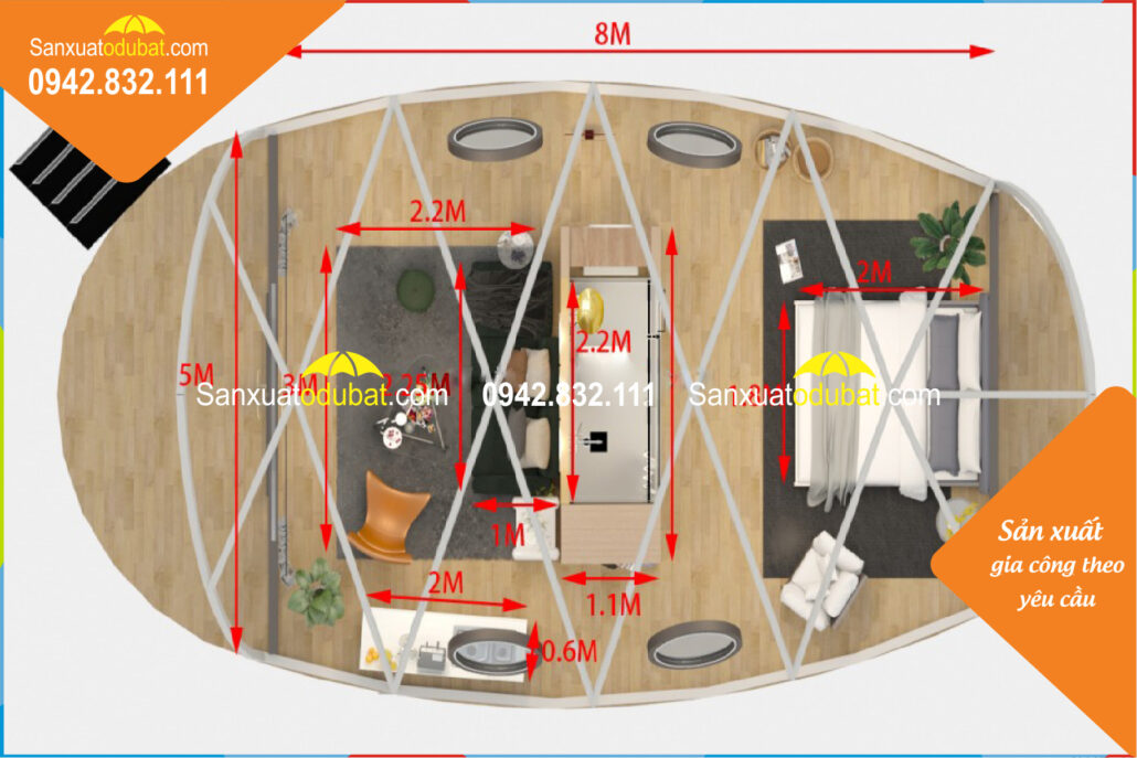 Kích thước chi tiết nhà lều